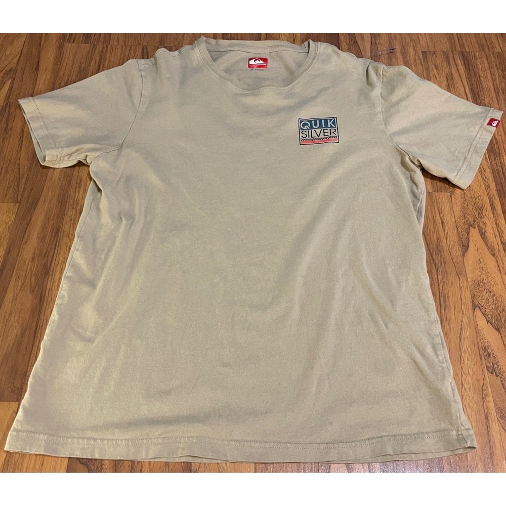Quiksilver Mens Graphic Logo T-Shirt Tan Khaki Cotton Short Sleeve Size M